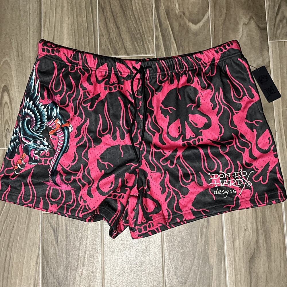 NWT Ed Hardy Pink and Black Athletic Shorts